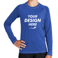 Sport Tek Youth Long Sleeve Rashguard Tee, True Royal, Front view, Mockup