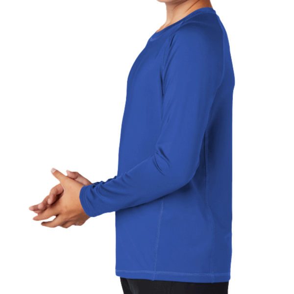 Sport Tek Youth Long Sleeve Rashguard Tee, True Royal, Left Sleeve view