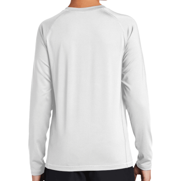 Sport Tek Youth Long Sleeve Rashguard Tee, White, Back view
