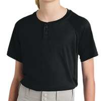 Sport Tek Youth PosiCharge ® Competitor 2 Button Henley, Black, Front view
