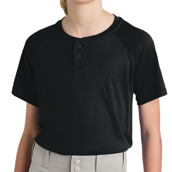 Sport Tek Youth PosiCharge ® Competitor 2 Button Henley, Black, Front view