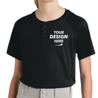 Sport Tek Youth PosiCharge ® Competitor 2 Button Henley, Black, Front view, Mockup