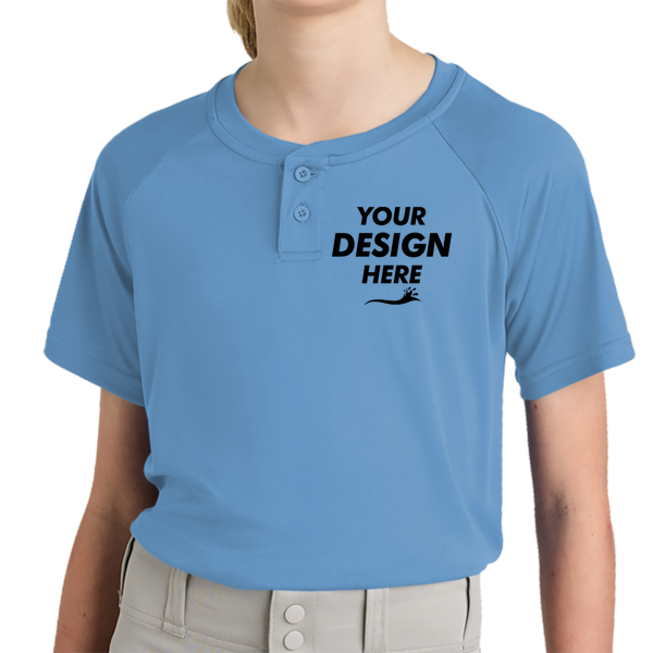 Sport Tek Youth PosiCharge ® Competitor 2 Button Henley, Carolina Blue, Front view, Mockup