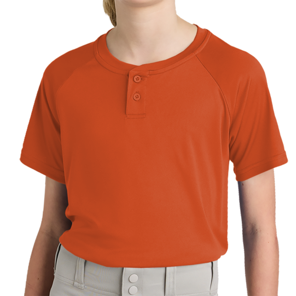 Sport Tek Youth PosiCharge ® Competitor 2 Button Henley, Deep Orange, Front view