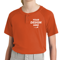 Sport Tek Youth PosiCharge ® Competitor 2 Button Henley, Deep Orange, Front view, Mockup