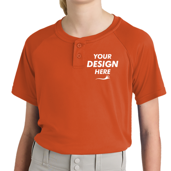 Sport Tek Youth PosiCharge ® Competitor 2 Button Henley, Deep Orange, Front view, Mockup