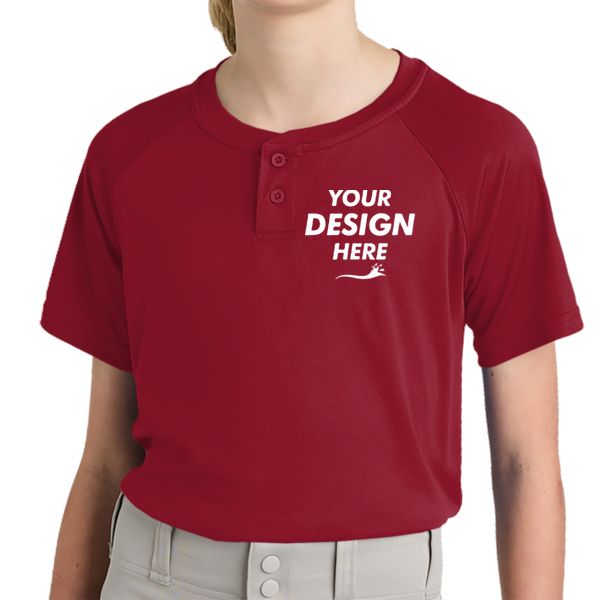 Sport Tek Youth PosiCharge ® Competitor 2 Button Henley, Deep Red, Front view, Mockup