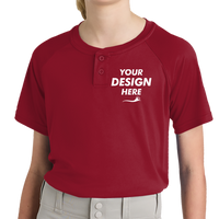 Sport Tek Youth PosiCharge ® Competitor 2 Button Henley, Deep Red, Front view, Mockup