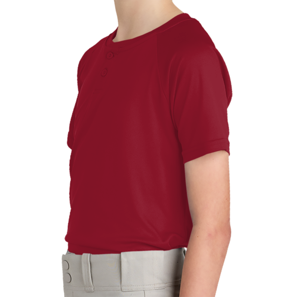 Sport Tek Youth PosiCharge ® Competitor 2 Button Henley, Deep Red, Left Sleeve view