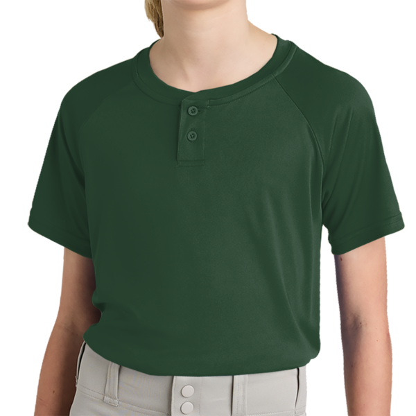 Sport Tek Youth PosiCharge ® Competitor 2 Button Henley, Forest Green, Front view