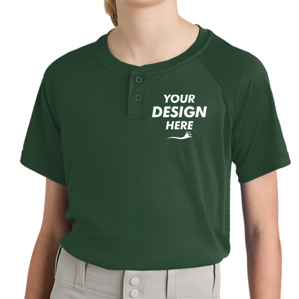 Sport Tek Youth PosiCharge ® Competitor 2 Button Henley, Forest Green, Front view, Mockup