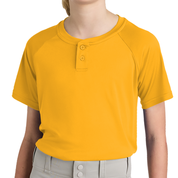 Sport Tek Youth PosiCharge ® Competitor 2 Button Henley, Gold, Front view