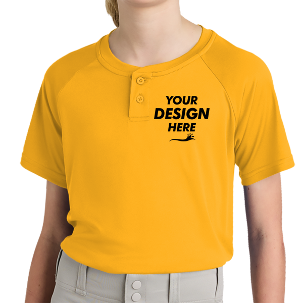 Sport Tek Youth PosiCharge ® Competitor 2 Button Henley, Gold, Front view, Mockup