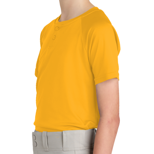 Sport Tek Youth PosiCharge ® Competitor 2 Button Henley, Gold, Left Sleeve view