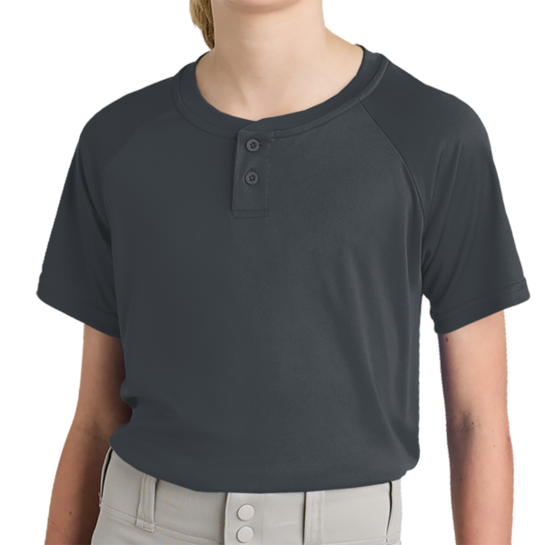 Sport Tek Youth PosiCharge ® Competitor 2 Button Henley, Iron Grey, Front view