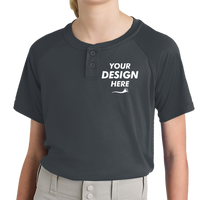 Sport Tek Youth PosiCharge ® Competitor 2 Button Henley, Iron Grey, Front view, Mockup