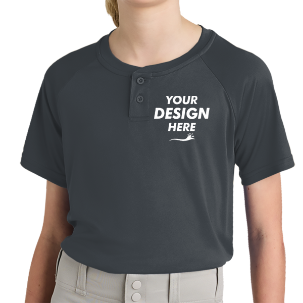 Sport Tek Youth PosiCharge ® Competitor 2 Button Henley, Iron Grey, Front view, Mockup