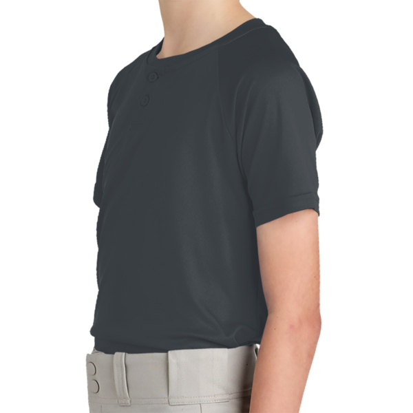 Sport Tek Youth PosiCharge ® Competitor 2 Button Henley, Iron Grey, Left Sleeve view