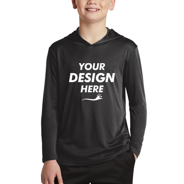 Sport Tek Youth PosiCharge ® Competitor Hooded Pullover, Black, Front view, Mockup