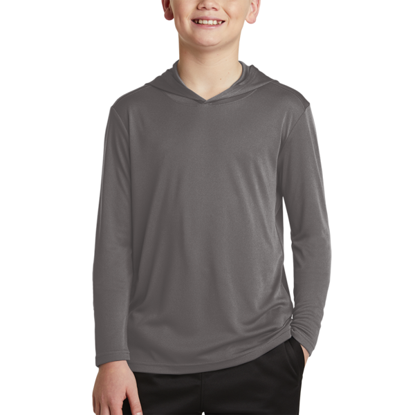 Sport Tek Youth PosiCharge ® Competitor Hooded Pullover, Iron Grey, Front view