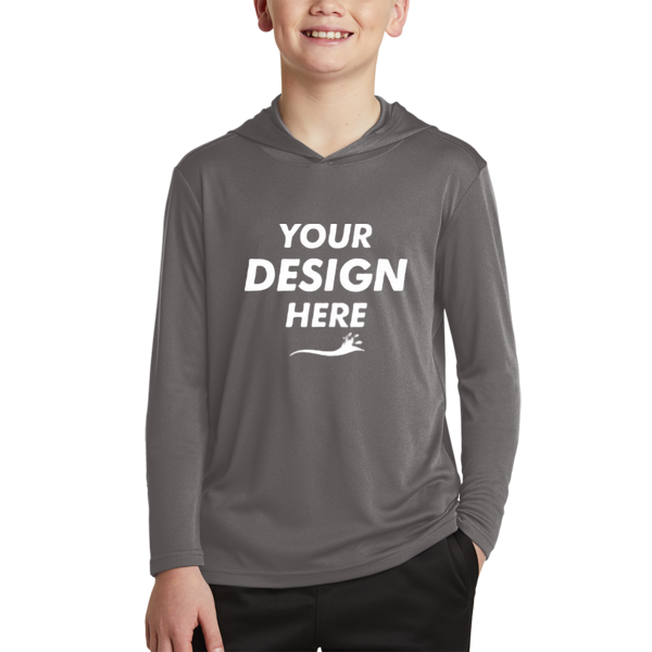 Sport Tek Youth PosiCharge ® Competitor Hooded Pullover, Iron Grey, Front view, Mockup
