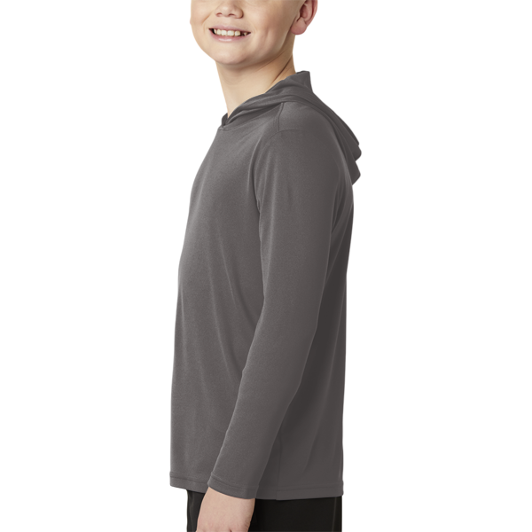 Sport Tek Youth PosiCharge ® Competitor Hooded Pullover, Iron Grey, Left Sleeve view
