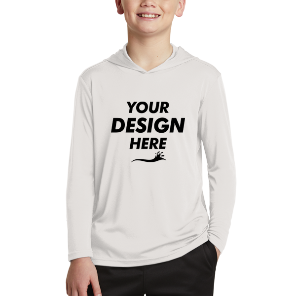 Sport Tek Youth PosiCharge ® Competitor Hooded Pullover, Silver, Front view, Mockup