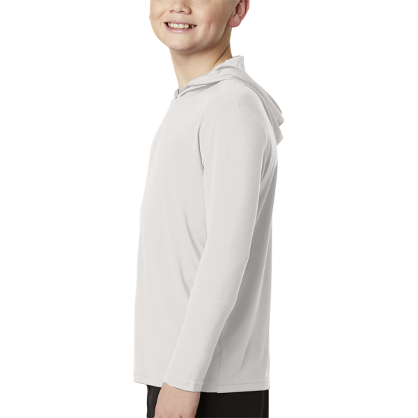 Sport Tek Youth PosiCharge ® Competitor Hooded Pullover, Silver, Left Sleeve view