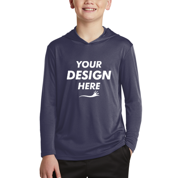 Sport Tek Youth PosiCharge ® Competitor Hooded Pullover, True Navy, Front view, Mockup