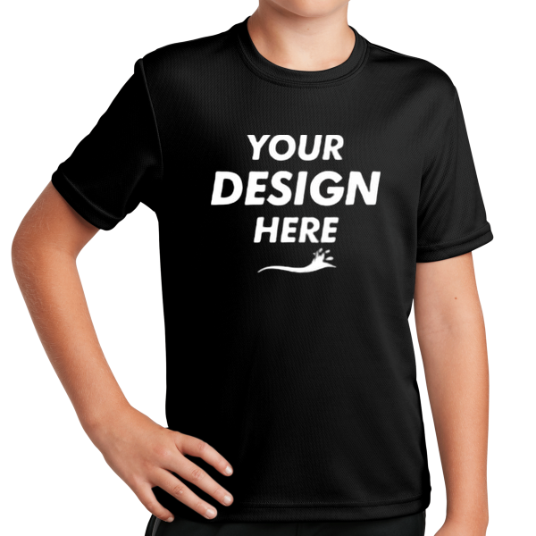 Sport Tek Youth PosiCharge ® RacerMesh® Tee, Black, Front view, Mockup
