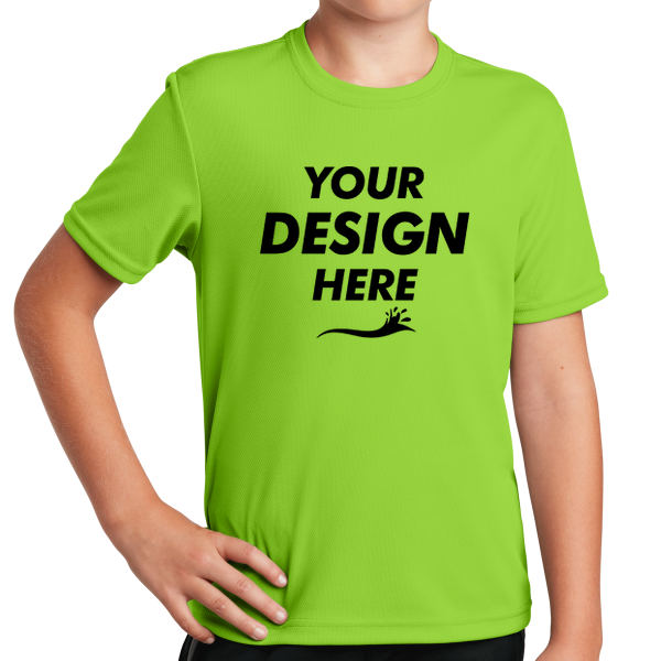 Sport Tek Youth PosiCharge ® RacerMesh® Tee, Neon Green, Front view, Mockup