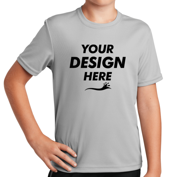 Sport Tek Youth PosiCharge ® RacerMesh® Tee, Silver, Front view, Mockup