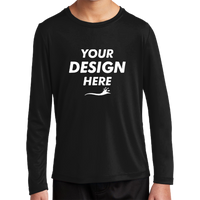 Sport Tek Youth Posi UV ® Pro Long Sleeve Tee, Black, Front view, Mockup