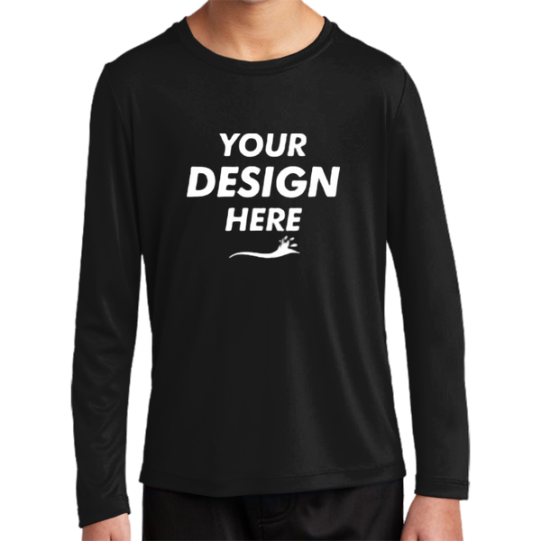 Sport Tek Youth Posi UV ® Pro Long Sleeve Tee, Black, Front view, Mockup