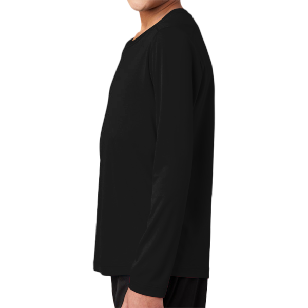Sport Tek Youth Posi UV ® Pro Long Sleeve Tee, Black, Left Sleeve view