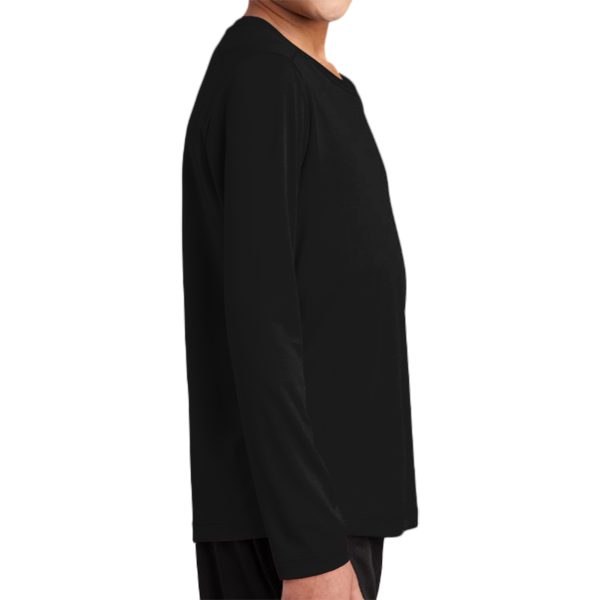 Sport Tek Youth Posi UV ® Pro Long Sleeve Tee, Black, Right Sleeve view