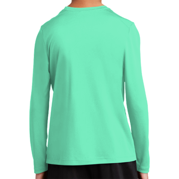 Sport Tek Youth Posi UV ® Pro Long Sleeve Tee, Bright Seafoam, Back view