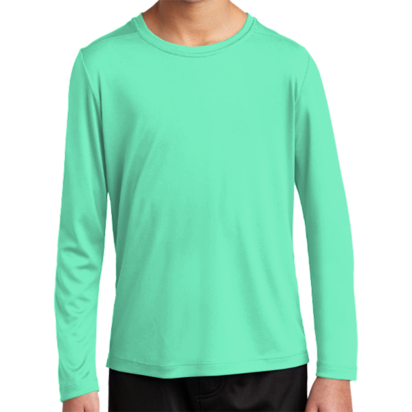 Sport Tek Youth Posi UV ® Pro Long Sleeve Tee, Bright Seafoam, Front view