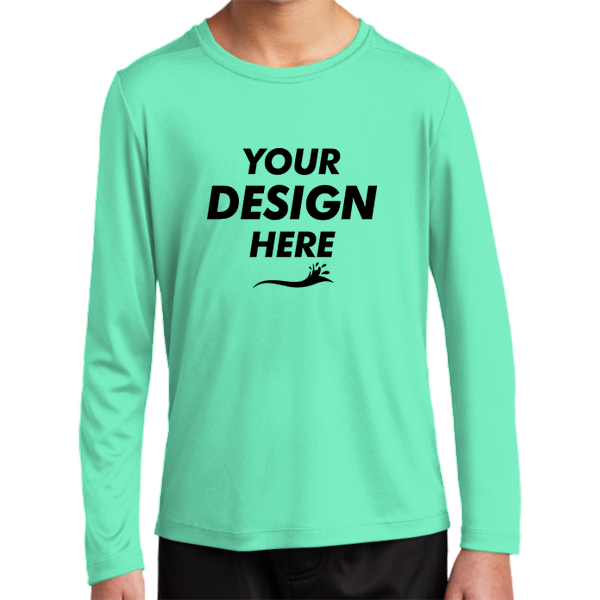 Sport Tek Youth Posi UV ® Pro Long Sleeve Tee, Bright Seafoam, Front view, Mockup