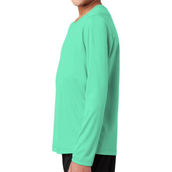 Sport Tek Youth Posi UV ® Pro Long Sleeve Tee, Bright Seafoam, Left Sleeve view