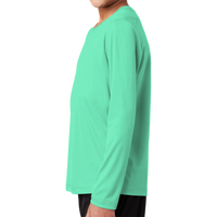 Sport Tek Youth Posi UV ® Pro Long Sleeve Tee, Bright Seafoam, Left Sleeve view