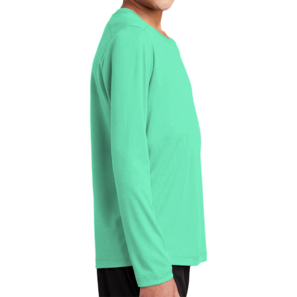 Sport Tek Youth Posi UV ® Pro Long Sleeve Tee, Bright Seafoam, Right Sleeve view