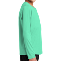 Sport Tek Youth Posi UV ® Pro Long Sleeve Tee, Bright Seafoam, Right Sleeve view