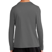 Sport Tek Youth Posi UV ® Pro Long Sleeve Tee, Dark Smoke Grey, Back view