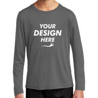 Sport Tek Youth Posi UV ® Pro Long Sleeve Tee, Dark Smoke Grey, Front view, Mockup
