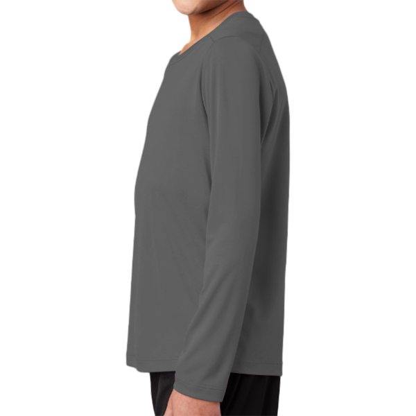 Sport Tek Youth Posi UV ® Pro Long Sleeve Tee, Dark Smoke Grey, Left Sleeve view