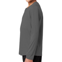 Sport Tek Youth Posi UV ® Pro Long Sleeve Tee, Dark Smoke Grey, Left Sleeve view