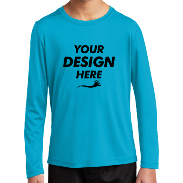 Sport Tek Youth Posi UV ® Pro Long Sleeve Tee, Sapphire, Front view, Mockup