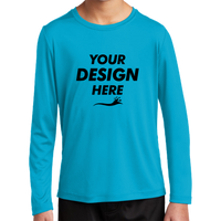 Sport Tek Youth Posi UV ® Pro Long Sleeve Tee, Sapphire, Front view, Mockup