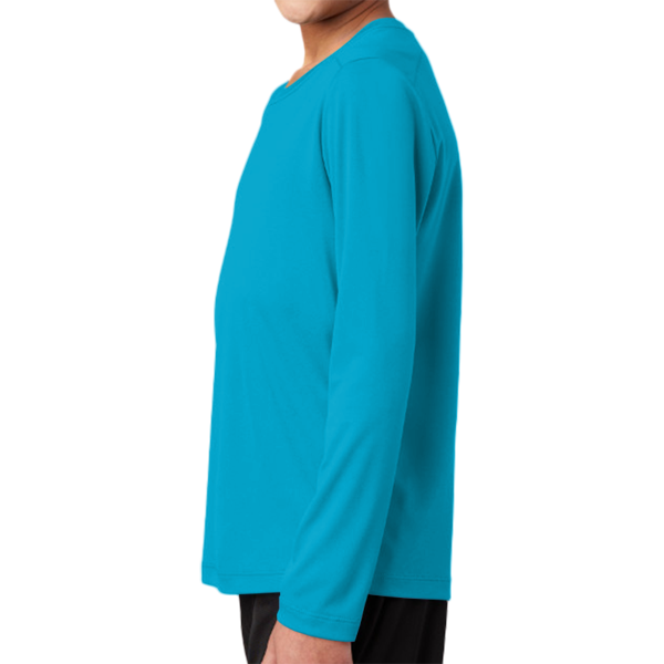 Sport Tek Youth Posi UV ® Pro Long Sleeve Tee, Sapphire, Left Sleeve view